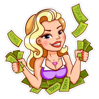 🤑 TOKEN argent, espèces, devise, blonde, femme, jetons telegram sticker