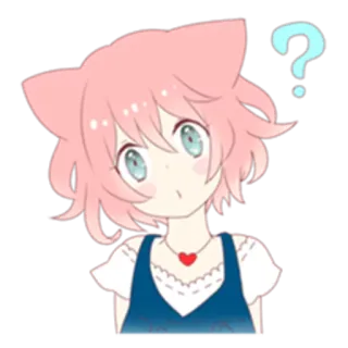⁉ Anime, Garota, Orelhas de gato, Ponto de interrogação, Fofo telegram sticker