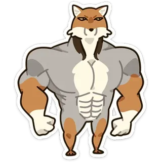 💪 renard, musclé, animal, anthropomorphe, dessin animé, drôle, gym whatsapp sticker