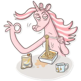 🍜 unicorn, mie, makanan, kartun, humor, lucu, merah muda whatsapp sticker