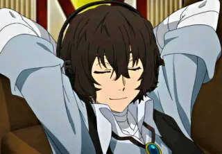 🕴 Osamu Dazai Bungou Stray Dogs Anime, Bungou Stray Dogs, Osamu Dazai, Entspannung, Kopfhörer, Charakter, Dazai whatsapp sticker