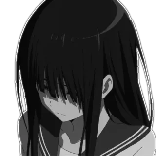 😞 Anime, Gadis, Sedih, Hitam putih, Seragam sekolah telegram sticker