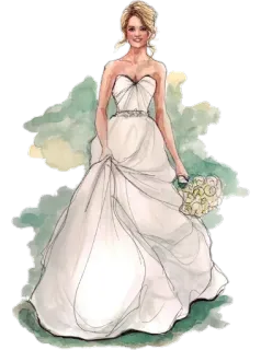 😄 noiva, casamento, vestido, buquê, mulher, vestido de festa, aquarela, ilustração whatsapp sticker