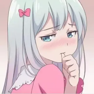 😳 anime girl, cute, blushing, pink bow, cartoon, illustration, kawaii telegram sticker