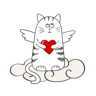 😇 gatto, angelo, ali, cuore, nuvola, carino whatsapp sticker