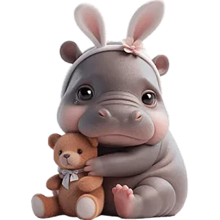 🥺 ippopotamo, orecchie da coniglio, orsetto, carino, animale, cartone animato telegram sticker