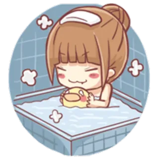 🛀 만화, 목욕, 오리, 귀여운, 여자, 카와이, 스티커 telegram sticker