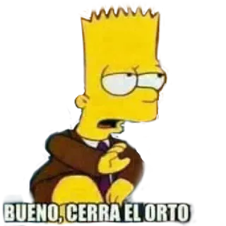 😒 Bart Simpson The Simpsons BUENO, CERRA EL ORTO Bart Simpson, Simpsonowie, kreskówka, obraźliwe, hiszpański telegram sticker