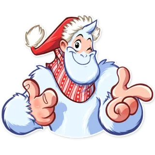 😉 Yeti, Weihnachten, Weihnachtsmütze, Winter, Cartoon, Feiertag, lächelnd, zwinkernd telegram sticker