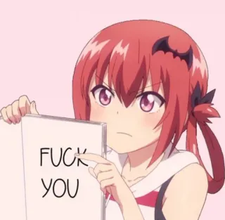 😒 Satania McDowell Kurumizawa Gabriel Dropout FUCK YOU anime, Satania, Gabriel DropOut, offensivo, volgarità, demone, manga, divertente telegram sticker