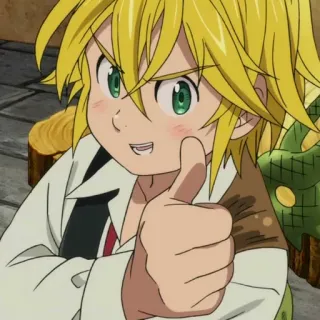 👍 Meliodas Seven Deadly Sins аниме, большой палец вверх, улыбается, Мелиодас, Семь смертных грехов, мультфильм, позитивный telegram sticker