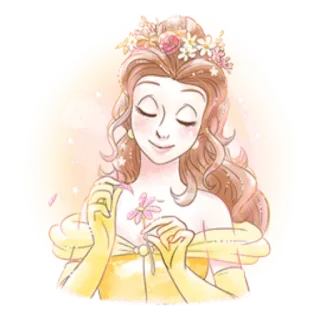 🌼 Belle Beauty and the Beast ดิสนีย์, เจ้าหญิง, เบลล์, โฉมงามกับเจ้าชายอสูร, ดอกไม้, การ์ตูน telegram sticker