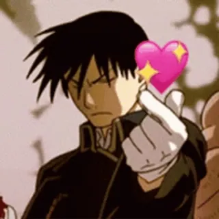 💙 Roy Mustang Fullmetal Alchemist Roy Mustang, Fullmetal Alchemist, anime, finger heart, love, cute, stony face telegram sticker