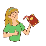 👍 woman, book, thumbs up, illustration, cartoon telegram sticker