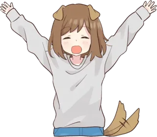 🙂 Anime, Anjing, Kartun, Gadis, Lucu, Telinga binatang, Kawaii telegram sticker