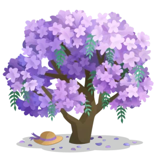 🌳 tree, purple, flowers, hat, nature, summer, spring, plant telegram sticker