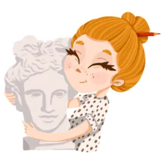🤗 fille, sculpture, art, étreinte, dessin animé, statue, artiste, taches de rousseur whatsapp sticker