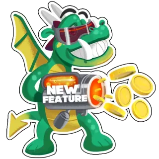 ➕ NEW FEATURE dragão, característica, moedas, mascote, desenho animado, adesivo telegram sticker