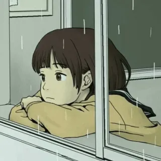 🎡 triste, pluie, fenêtre, fille, animé telegram sticker