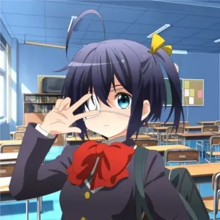 ✌️ Rikka Takanashi Love, Chunibyo & Other Delusions! アニメ, 女の子, 学校, 制服, ピースサイン, 眼帯, 可愛い, 漫画 telegram sticker