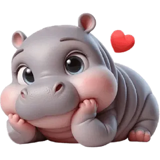 🥹 하마, 귀여운, 동물, 하트, 만화 telegram sticker