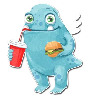 🍔 Mostro, Hamburger, Soda, Cartone animato, Carino, Cibo, Bevanda, Personaggio whatsapp sticker