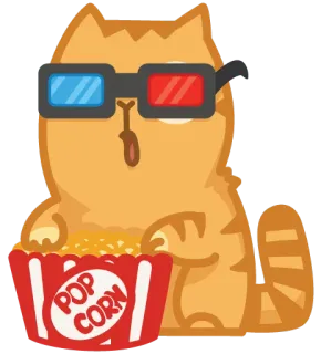 🍟 POP CORN cat, popcorn, movie, 3D glasses, cartoon telegram sticker