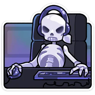 🦴 скелет, геймер, наушники, клавиатура, компьютер, киберспорт whatsapp sticker