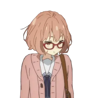 😐 Mirai Kuriyama Beyond the Boundary anime, girl, kawaii, cute, character, glasses, Mirai Kuriyama whatsapp sticker