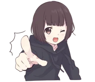 😉 anime, garota, desenho animado, fofo, apontando, piscadela telegram sticker