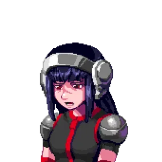 😨 anime, helmet, shoulder armor, character, manga, female, pixel art, digital art telegram sticker
