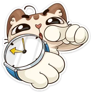 🕝 고양이, 시간, 시계, 귀여운, 만화, 동물 telegram sticker