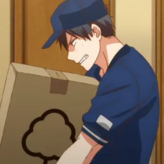 📫 anime, man, delivery, box, uniform, cap telegram sticker