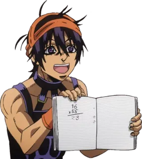 😄 Narancia Ghirga JoJo's Bizarre Adventure 16
x 55
 28 Anime, Jojo, Matematica, Quaderno, Bandana arancione whatsapp sticker