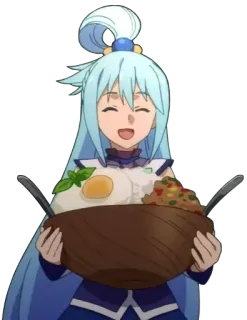 😚 Aqua Konosuba Anime, Makanan, Ceria, Nasi, Lucu telegram sticker