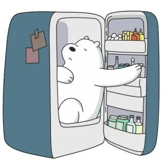 ❄ Ice Bear We Bare Bears Urso Polar, Ursos sem Curso, Desenho animado, Urso, Geladeira, Comida telegram sticker