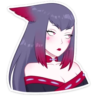 😒 anime, manga, gadis, rambut ungu, telinga rubah, imut, karakter whatsapp sticker