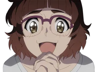 ✨ Anime, Frau, Brille, Aufgeregt, Fröhlich, Porträt whatsapp sticker