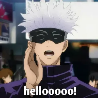 👀 Satoru Gojo Jujutsu Kaisen helloooooo! anime, manga, gojo, satoru, hello, greeting whatsapp sticker