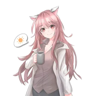 🤚 anime, girl, catgirl, morning, coffee, cute telegram sticker
