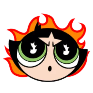 🤬 Buttercup The Powerpuff Girls Cartoon Network, Суперкрошки, Лютик, злой, огонь, телешоу telegram sticker
