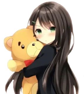 🤗 Anime, Chica, Oso de peluche, Lindo, Kawaii, Dibujos animados whatsapp sticker
