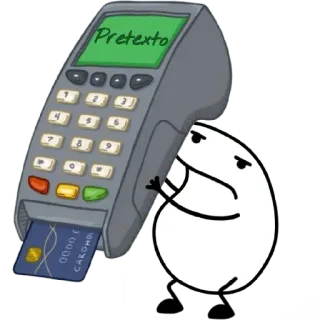 😀 Pretexto บัตรเครดิต, เครื่องรูดบัตร, การ์ตูน, เศร้า, เงิน whatsapp sticker