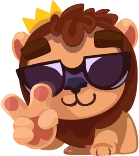 ✌ лев, корона, солнцезащитные очки, мультфильм, животное telegram sticker