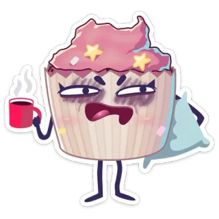 ☕️ 纸杯蛋糕, 疲惫, 困倦, 食物, 甜点, 卡通 telegram sticker