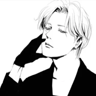 〰 Anime, Manga, Portret, Handschoenen, Zwart-wit telegram sticker