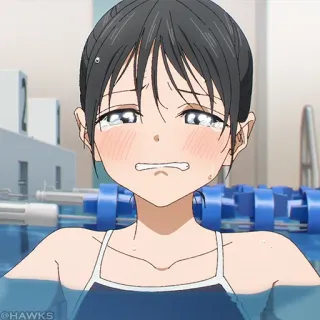 🎐 anime, ragazza, piangere, triste, nuoto, piscina telegram sticker
