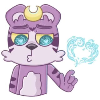 ❤️ animal, desenho animado, roxo, tigre, fofo, lua, coração telegram sticker