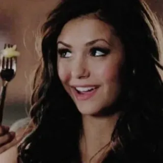 💄 Elena Gilbert The Vampire Diaries woman, brunette, fork, eating, portrait telegram sticker