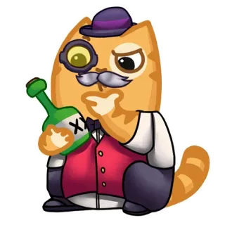 ❤️ kot, dżentelmen, monokl, kapelusz, alkohol, wytworny telegram sticker